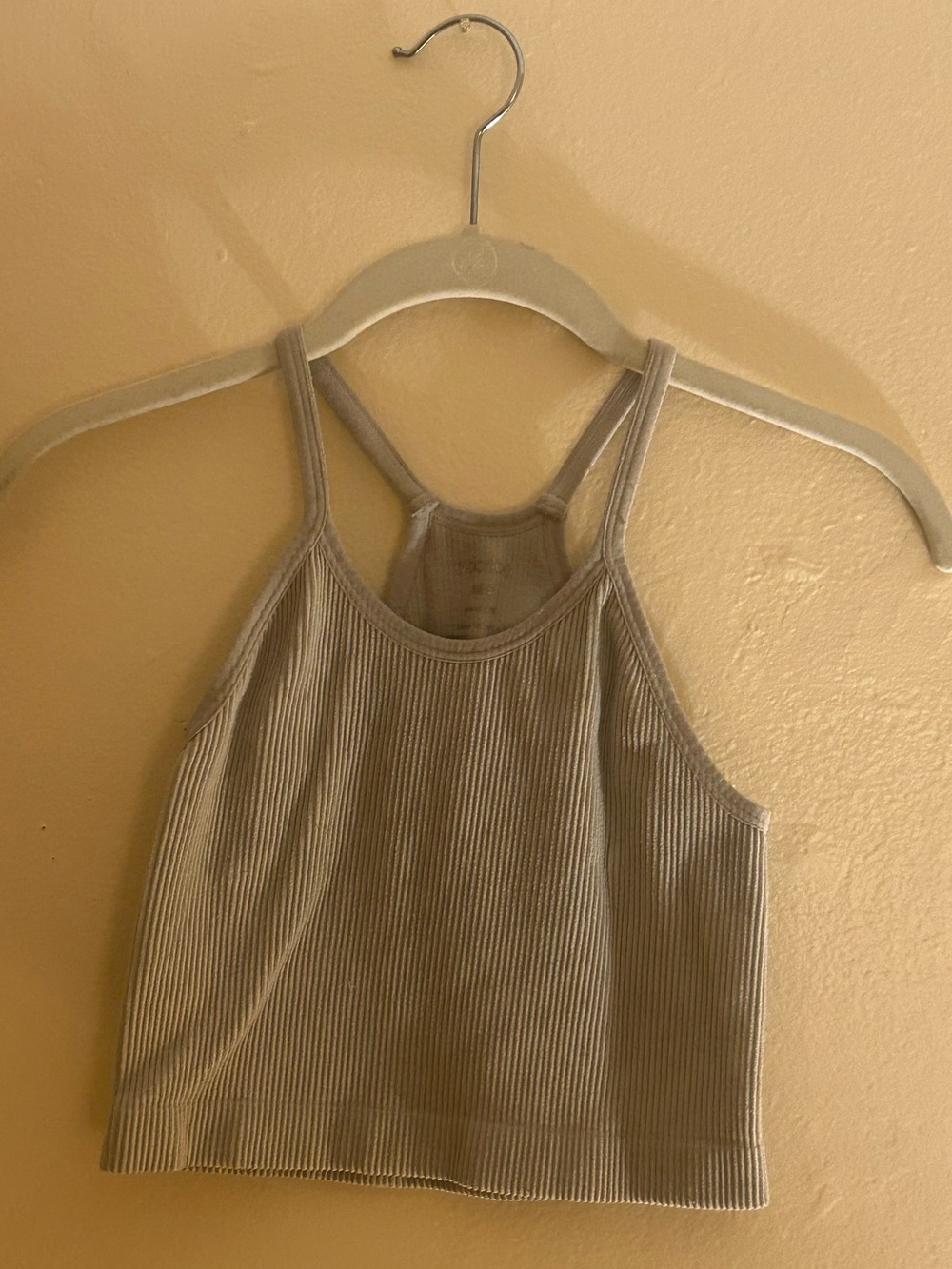 Ododos Ribbed High-Neck Crop Tank - Taupe Gray
